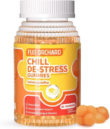 FUJI ORCHARD Ashwagandha Gummies for Stress Relief, Mood Enhancer Calm Gummies, with Lemon Balm, Passionflower and Goji Berry,Drug Free and Gelatin Free, Made in USA, 60 Count